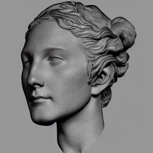 Prompt: a neon ring encircles a renaissance statue head, 3 d render