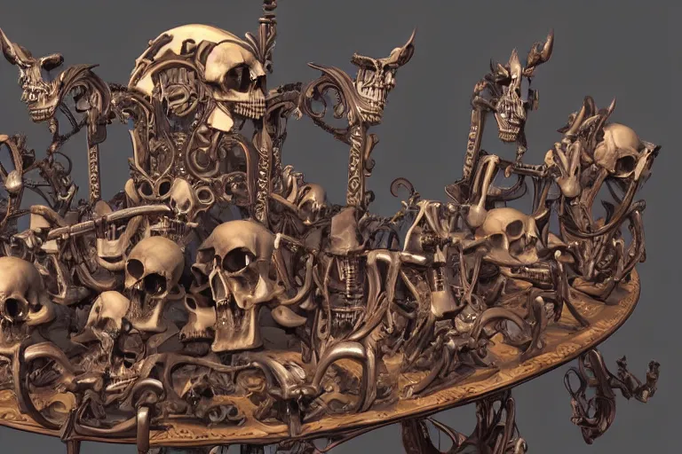 Image similar to 3d sculpt of an evil ironwork carousel made of bones and skulls, artstaton, League of Legends, overwatch, digital illustration