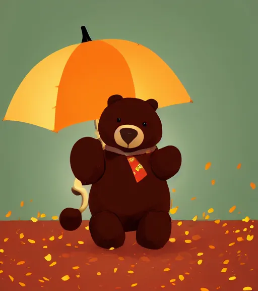 Image similar to autumn a bear with an umbrella cartoon trending on artstation