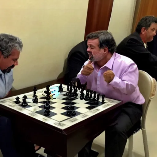 Image similar to photo of luis inacio lula da silva and jair bolsonaro playng chess, detailed 4 k