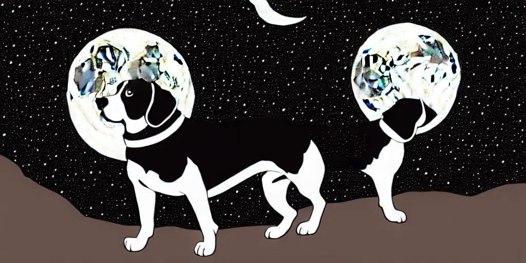 Prompt: highly detailed illustration of black beagle watching the moon