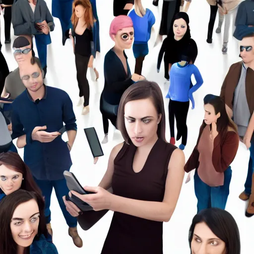 Prompt: futuristic dystopian group of people starring into their phone