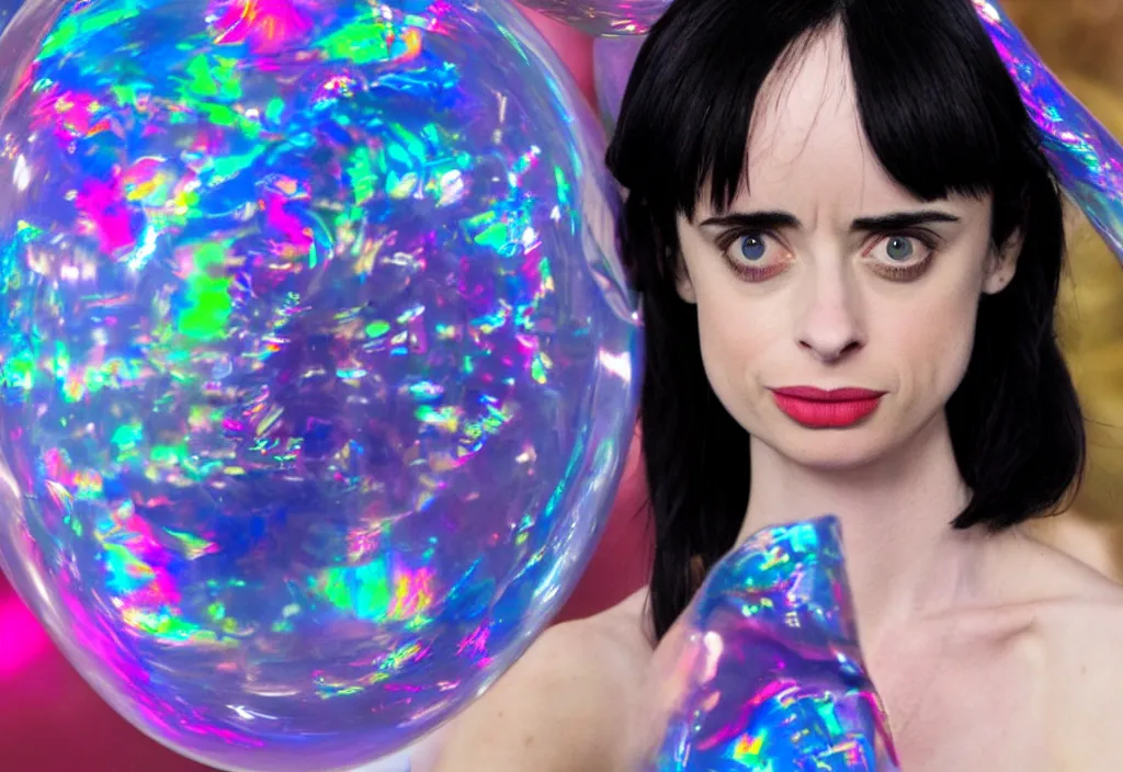 Prompt: krysten ritter as a woman trapped in an iridescent bubble