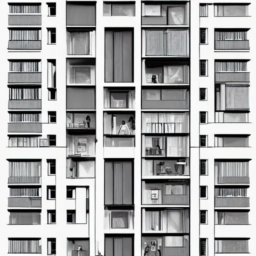 Image similar to cutaway drawing of a building, view on the different appartement, by studio muti