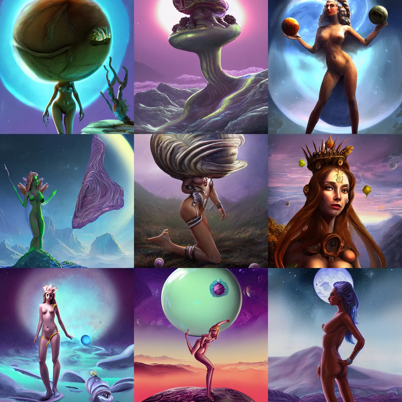 Prompt: venus goddes on alien planet, in the style of sandro botticceli, highly detailed, trending on artstation, award winning