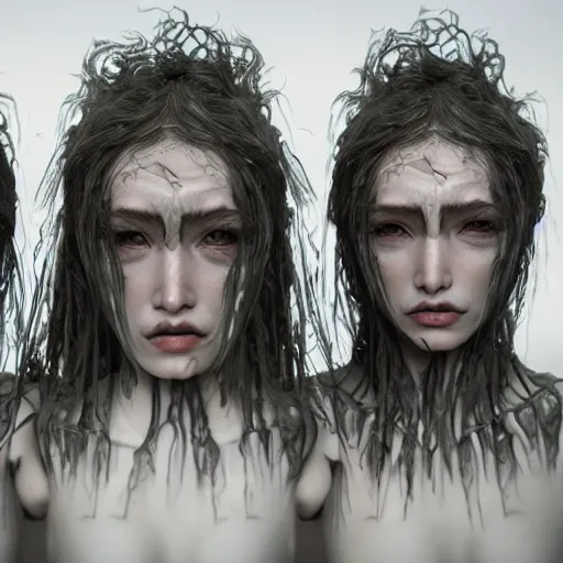 Image similar to an evil three headed sea hag, seaweed hair, extremely detailed oil portrait, horror, monster, d & d character art, digital art, oil painting, unreal 5 render, digital art, octane render, beautiful composition, trending on artstation, award winning photograph, masterpiece