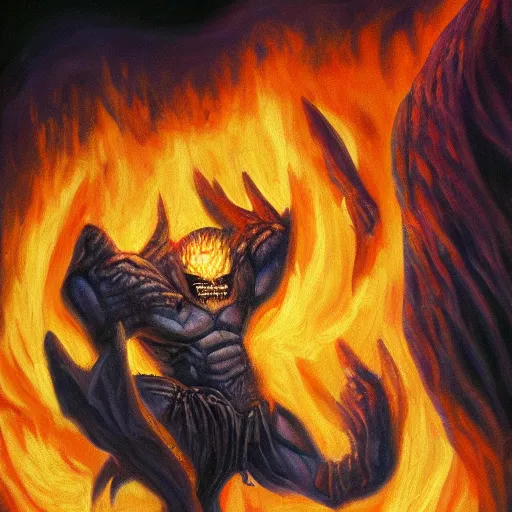 Prompt: balrog of morgoth oil painting, ethereal