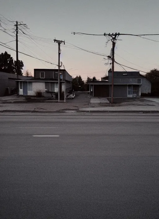 Prompt: a detailed photographic render of a 1 9 6 0 s american neighborhood during blue hour by todd hido, photoreal, 4 k, mist, rule of thirds