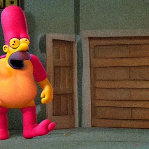 Image similar to homer simpson, as claymation, still from chicken run ( 2 0 0 0 )