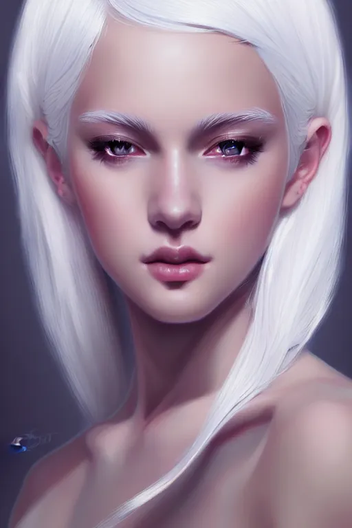 Image similar to teen girl, white hair, gorgeous, amazing, elegant, intricate, highly detailed, digital painting, artstation, concept art, sharp focus, illustration, art by Ross tran and kuvshinov