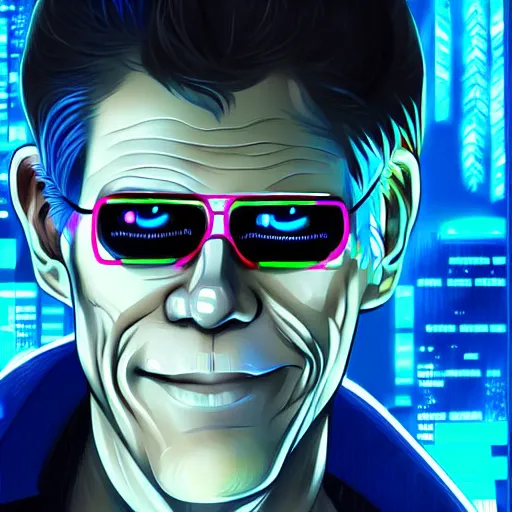 Image similar to willam dafoe as the main character of a cyberpunk anime in the style of bladerunner by wlop and greg rutkowsky