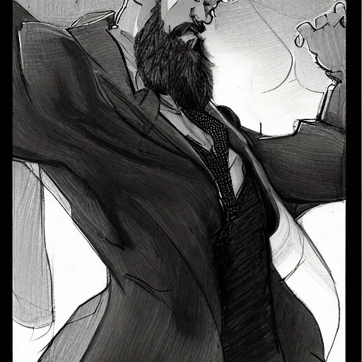 Image similar to very high angle view, very attractive man with beard, highly detailed full body, strong masculine features, slim, command presence, royalty, smooth, sharp focus, organic, appealing, book cover, deep shadows, by Dave McKean sketch lineart for character design