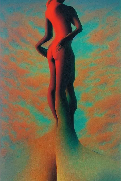 Image similar to cinematic colourful shiny beautiful harmony woman oil painting by zdzisław beksinski