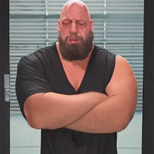 Prompt: big show wrestler vaping, highly detained, photorealistic, locker room in background,