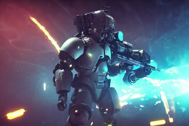 Image similar to VFX movie of a futuristic inhuman alien spacemarines in future spaceship, firing gun at space pirates detailed creature skin neon lighting by Emmanuel Lubezki
