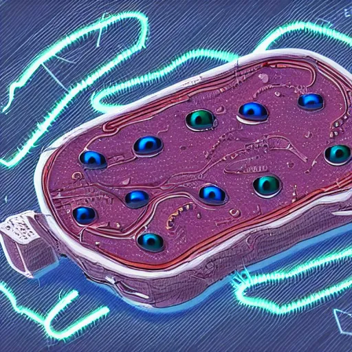 Image similar to a realistic illustration of a cyborg cell that's based on a mammal cell