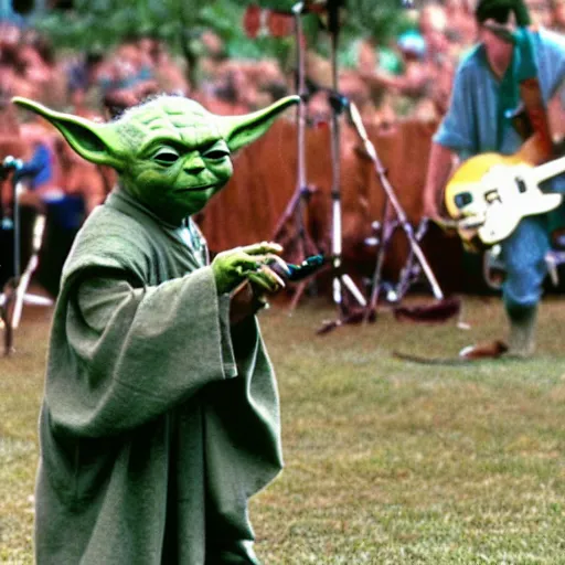 Image similar to yoda performing at woodstock