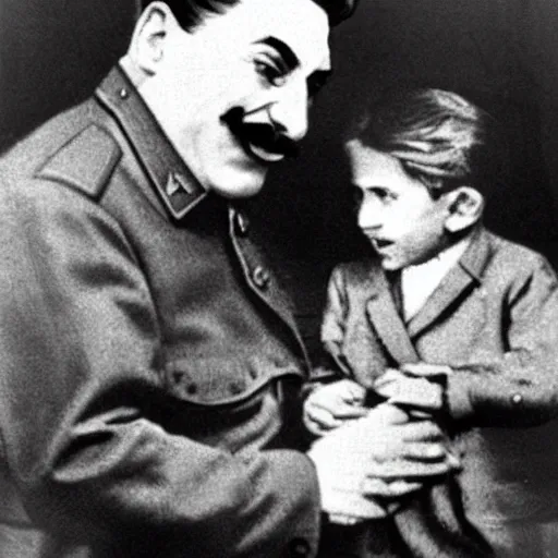 Image similar to josef stalin is eating children brutally