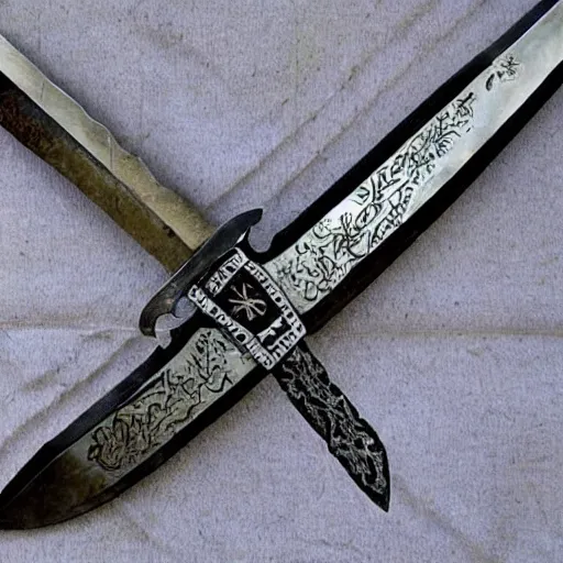 Image similar to sword with mirrored blade, covered in runes, detailed, intricate, workmanship