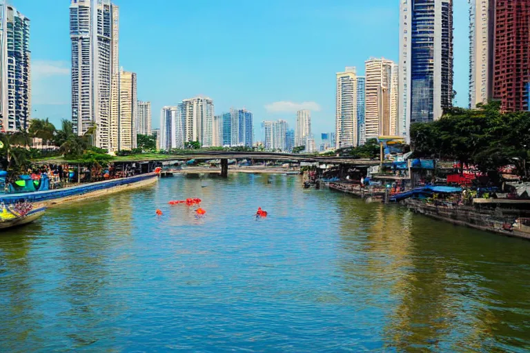 Image similar to photo of a very clean pasig river in the philippines with crystal clear blue water, high definition, tourism media