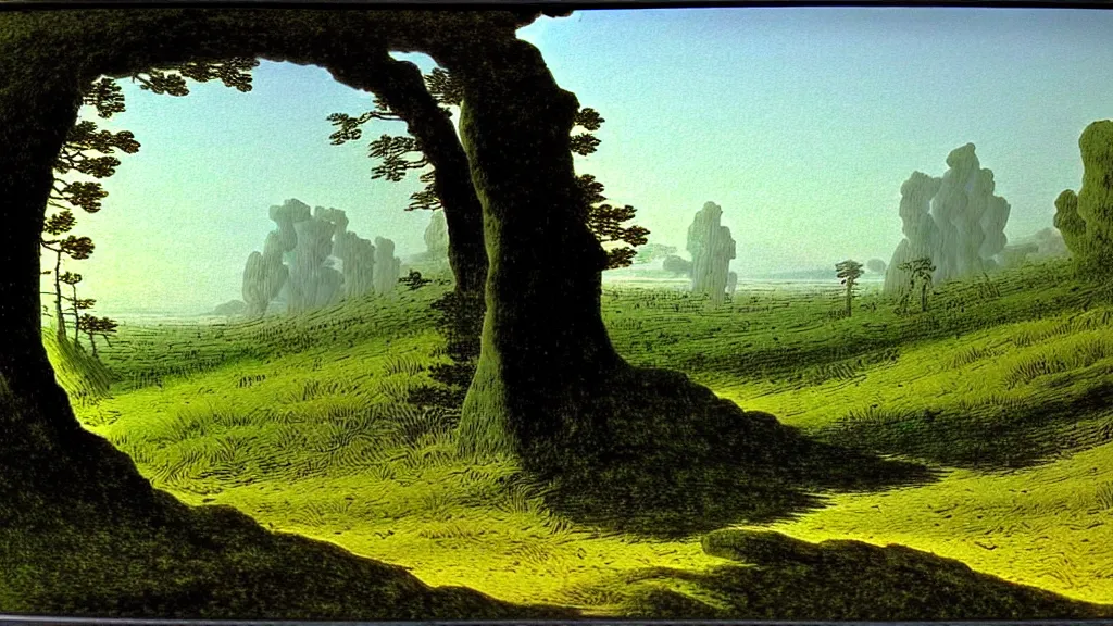 Image similar to landscape, by caspar david friedrich, dry - erase marker, happy, feng shui, ray tracing reflections