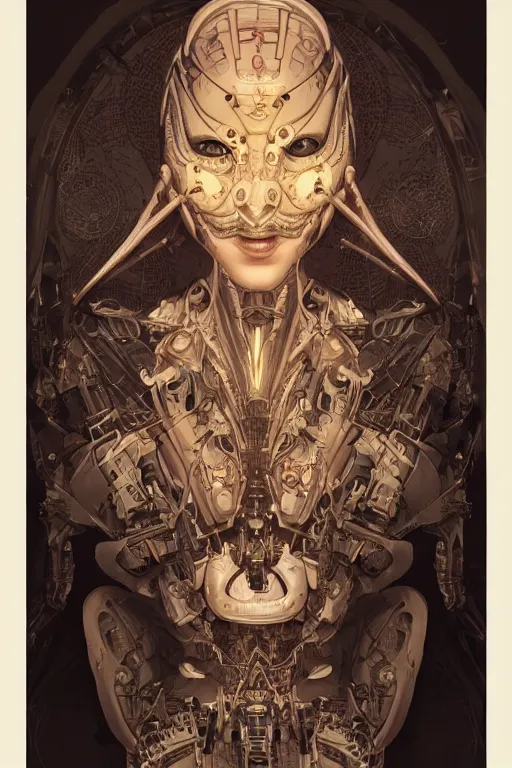 Image similar to twin Alien Robot concubines, facial tattoos, artists portrait, biomechanical, oppai, fantasy, highly detailed, photograph, concept art, sharp focus, depth of field blur, Mandelbrot fractal, art by artgerm and greg rutkowski and alphonse mucha and trevor brown