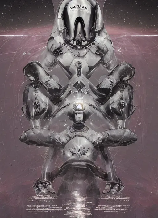 Image similar to symmetrical astronauts in dark and empty void underwater - complex and hyperdetailed technical suit. reflection and dispersion materials. rays and dispersion of light. volumetric light. 5 0 mm, f / 3 2. noise film photo. flash photography. ultra realistic, wide angle. poster by wayne barlowe, hajime sorayama aaron horkey, craig mullins