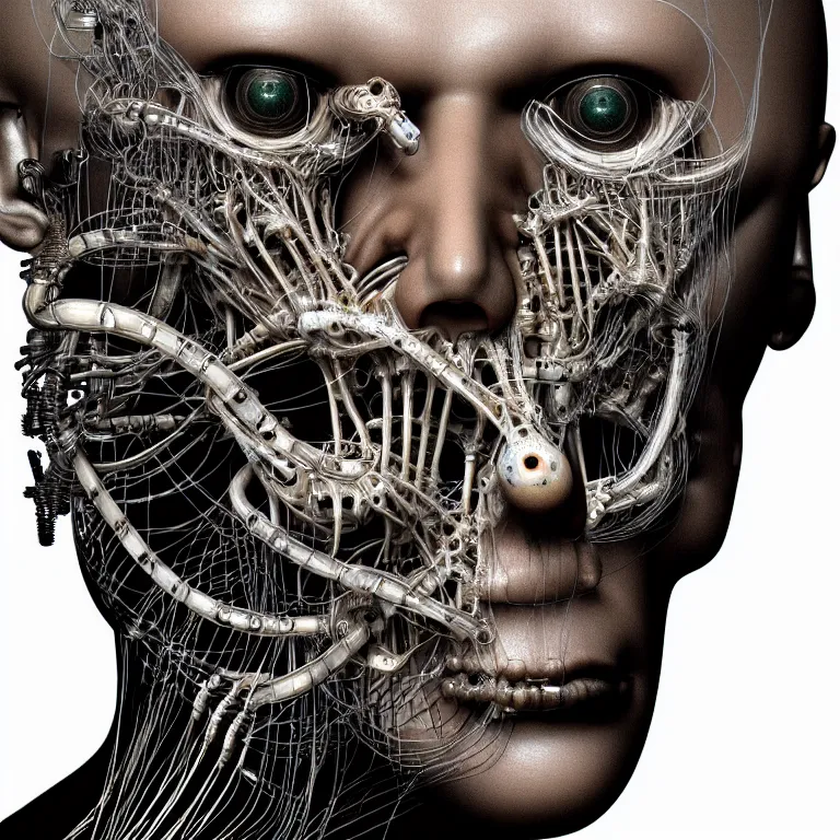 Image similar to portrait of neural nightmares by yoshitaka amano and HR Giger, detailed face face face face, facial structure, hd, 8k, very very very very electronic, biomechanical, biology, bio, neural machine