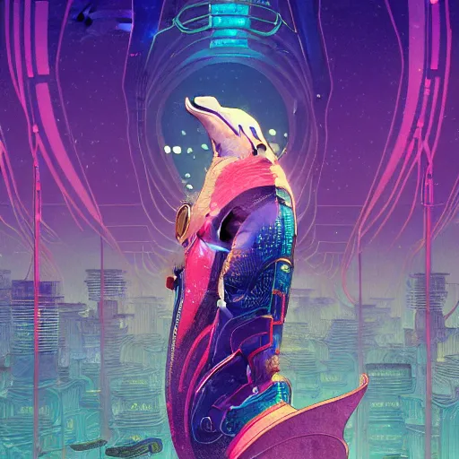 Image similar to a beautiful hyperdetailed character design 4 k wallpaper illustration of a cute dolphin, victo ngai cyberpunk style, from china, style of studio ghibli, makoto shinkai, raphael lacoste, louis comfort tiffany, artgerm, james jean, ross tran, chinese style