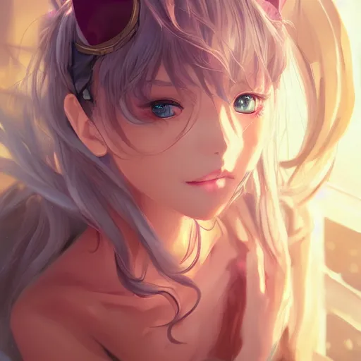 Prompt: An anime portrait of beautiful girl with cat ears by Stanley Artgerm Lau ,WLOP Rossdraws ,James Jean, Andrei Riabovitchev, Marc Simonetti and Sakimicha