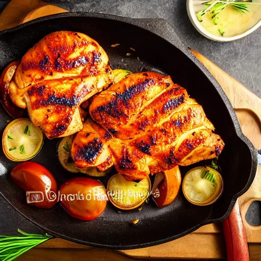 Prompt: Barbecued chicken sauteed with onions, 4k UHD photo