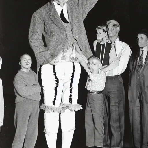 Image similar to Albert Einstein tallest man in the world being showed off at a circus