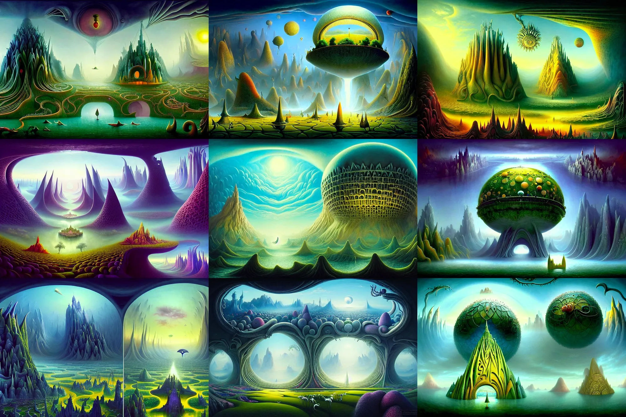 Image similar to a beautiful epic stunning amazing and insanely detailed matte painting of alien dream worlds with surreal architecture designed by Heironymous Bosch, mega structures inspired by Heironymous Bosch's Garden of Earthly Delights, vast surreal landscape and horizon by Cyril Rolando and Andrew Ferez, rich pastel color palette, masterpiece!!, grand!, imaginative!!!, whimsical!!, epic scale, intricate details, sense of awe, elite, fantasy realism, complex composition, 4k post processing