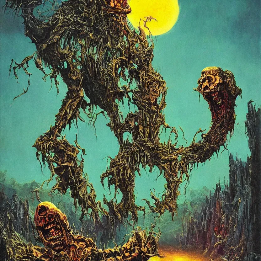 Prompt: a monster coming out of a painting. goosebumps cover art by tim jacobus, bruce pennington, richard corben, and bruce pennington. pulp horror art.