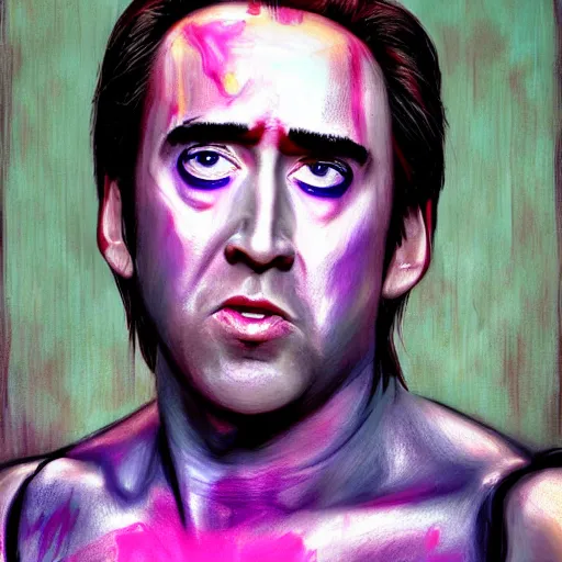 Prompt: nic cage as twilight sparkle, buff, painted portrait, highly detailed,