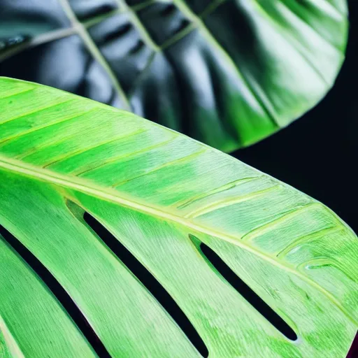 Prompt: an iridiscent scarab walking on top of a monstera leaf, 35mm, f1.8, realistic