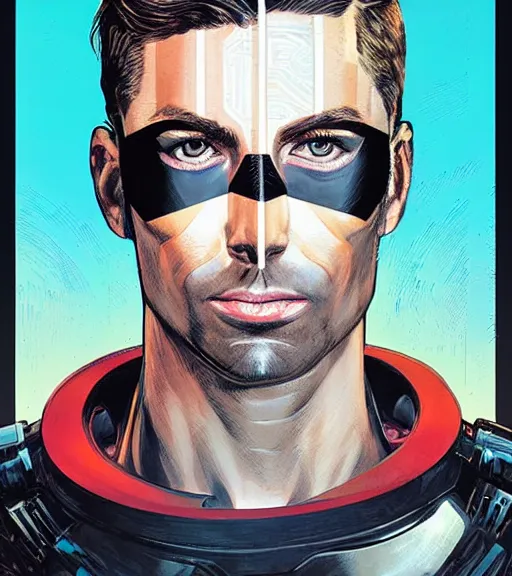 Image similar to portrait of a male android, by MARVEL comics and Sandra Chevrier