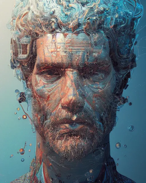 Image similar to portrait of a jupiter man. intricate abstract. intricate artwork. by tooth wu, wlop, beeple, dan mumford. trending on artstation, greg rutkowski very coherent symmetrical artwork. cinematic, hyper realism, high detail, octane render, 8 k, iridescent accents