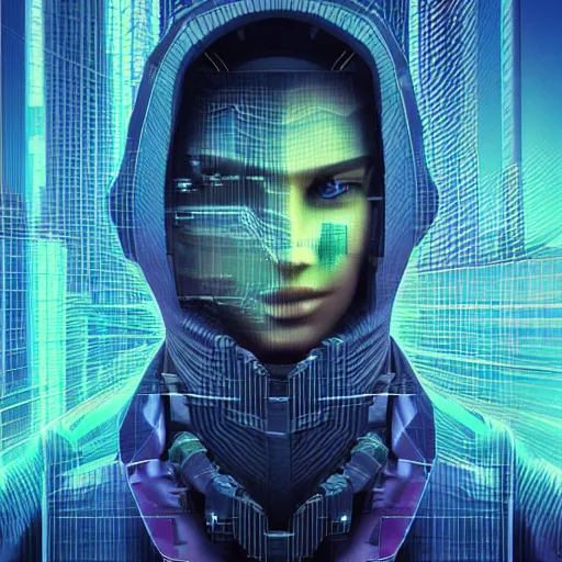 Prompt: a 3 - d glitch art model of a cyberpunk hacker trending on artstation deviantart pinterest detailed realistic hd 8 k high resolution