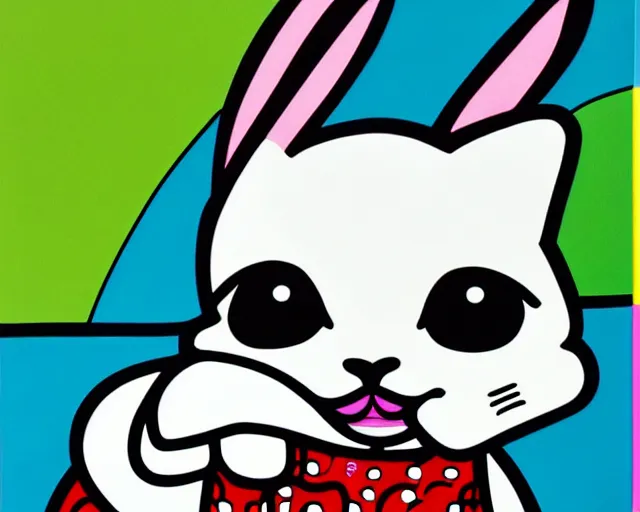 Image similar to a very cute bunny, fine art by romero britto