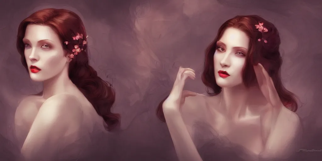 Prompt: character concept portrait of a beautiful woman with pale face, medua, sexy, elegant, digital painting, art nouveau, smooth, focus, rim light in the style of vargas