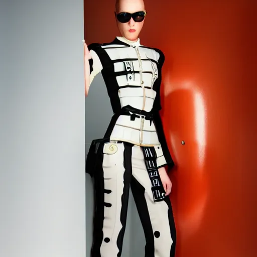 Prompt: big budget photoshoot of a model in futuristic prada clothes H 768