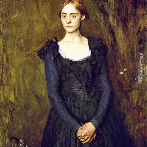 Image similar to a true-to-life portrait of Saoirse Ronan painted by John Everett Millais