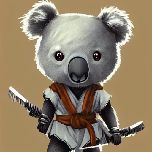 Image similar to a very cute chibi koala dressed in a black shinobi ninja outfit, digital art by łukasz piskorz and patrick mcenvoy and michael komarck, intricate, highly detailed, artstation, concept art, smooth, sharp focus vector centered