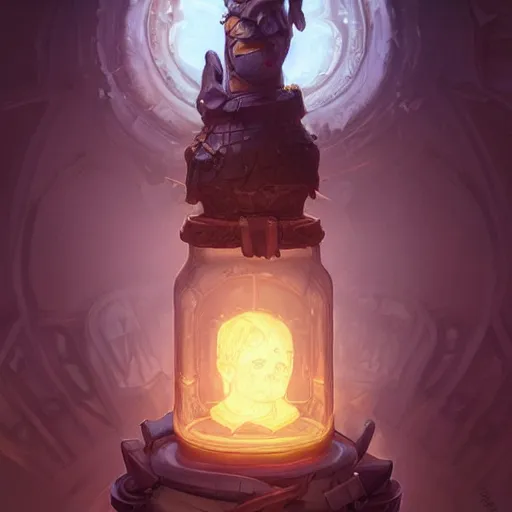 Image similar to man, a soul jar hanging from he's neck portrait, backlight, rim lighting, deep focus, d & d, fantasy, intricate, elegant, highly detailed, digital painting, artstation, concept art, matte, centered, sharp focus, illustration, hearthstone, art by artgerm, greg rutkowski and alphonse mucha