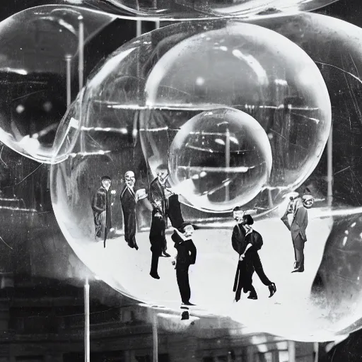 Image similar to 1 9 2 9 bankers, dreaming in a bubble about the future