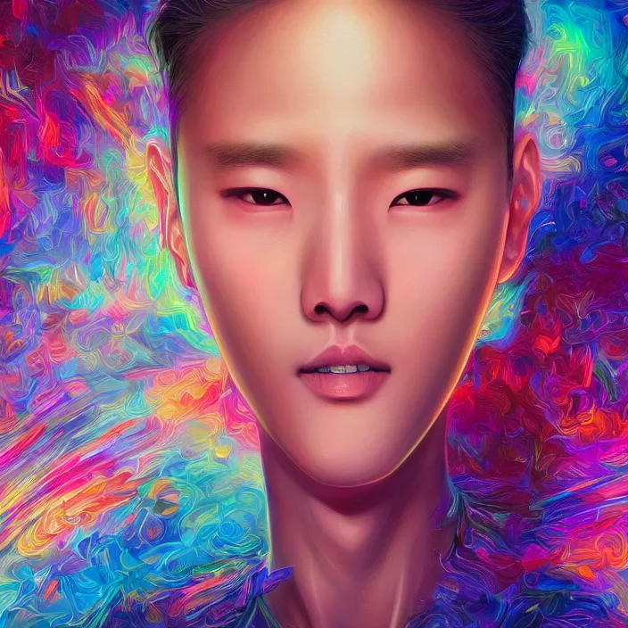 Image similar to kpop idol star, science fiction, extremely detailed, sharp focus, pastel colors, intricate, realistic, smooth, volumetric lighting, digital painting, by wlop, by peter max, by alex grey, by moebius