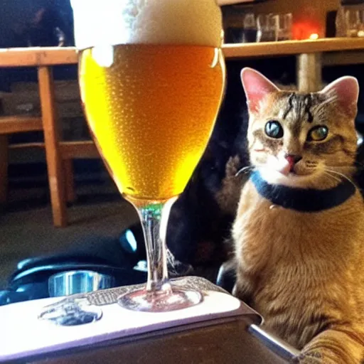 Prompt: A cat drinking a pint of beer