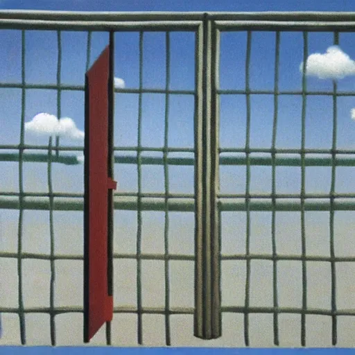 Prompt: gate made out of wax, melting under sun. concept art. rene magritte. h. r. ginger