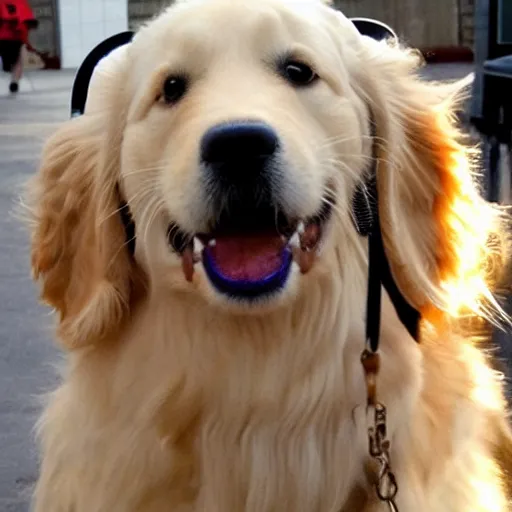 Image similar to a golden retriever who's a ghostbuster